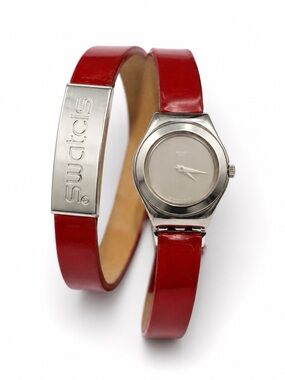 Vintage 2001 Swatch Irony Red Patent Double Wrap Watch (Tested & Working)
